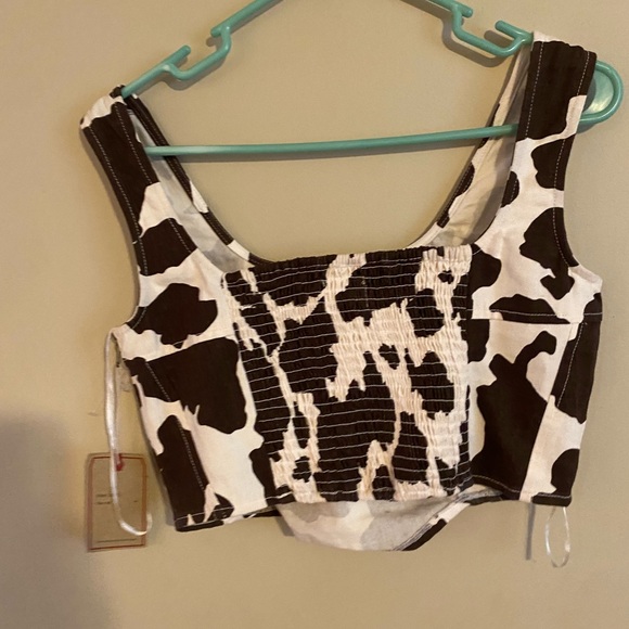 NWT Lone Star Cow Print Crop Top - Picture 2 of 5